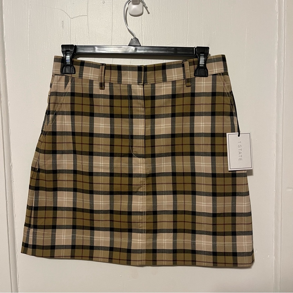 1. STATE Plaid A-Line Skirt in Tan and Brown
